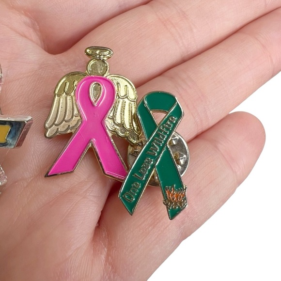 Lot of 4 Ribbon Lapel Pins Breast Cancer & One Less Wildfire - Picture 5 of 7